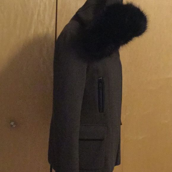 Hooded Wool Blend Jacket with Faux Fur Trim - Picture 6 of 9